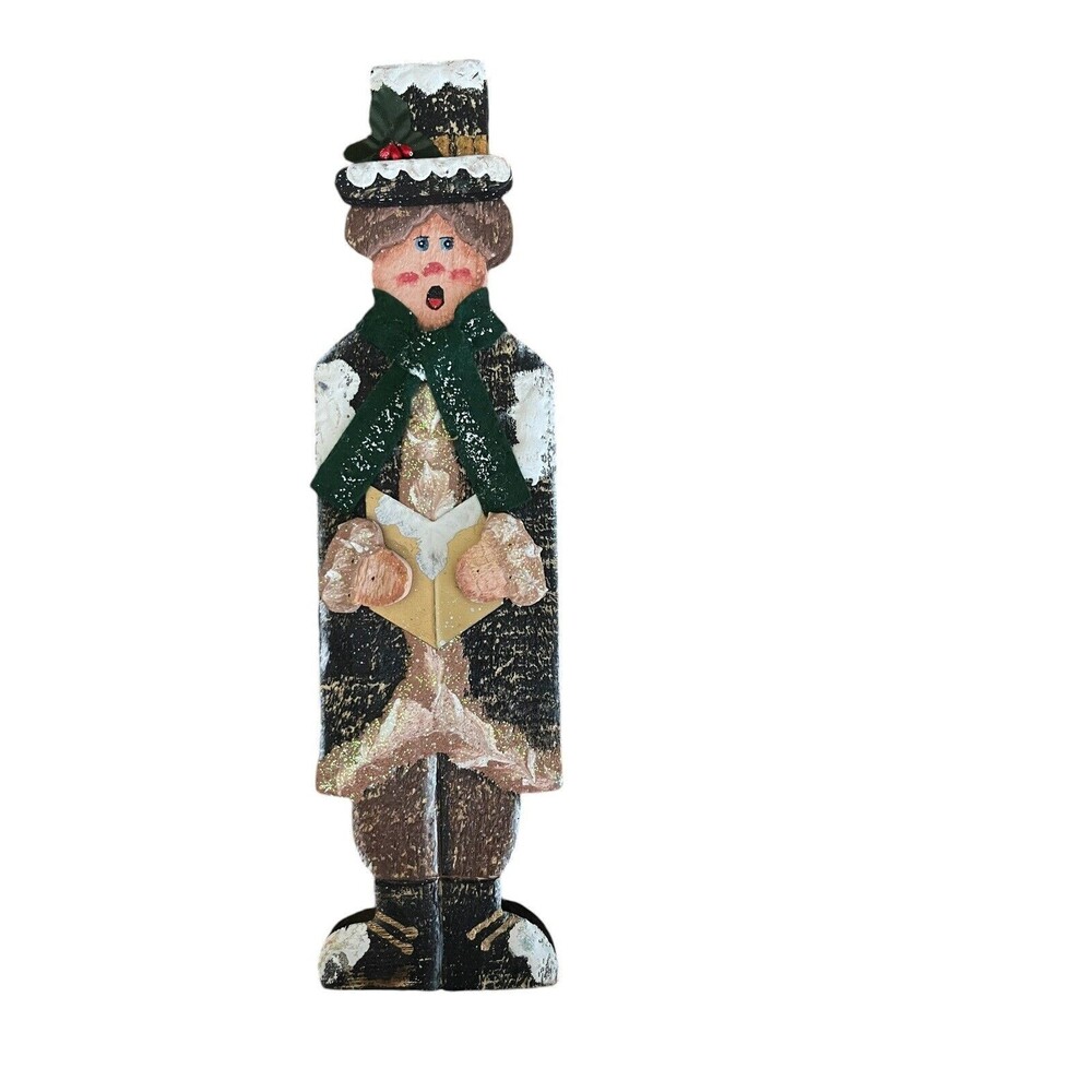 Vintage Wooden Christmas Carolers Hand-Painted Set Of 5 Rustic Victorian - Picture 2 of 7